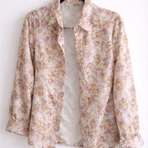 Women's Floral Open-Front Blazer Jacket in Pink & Cream